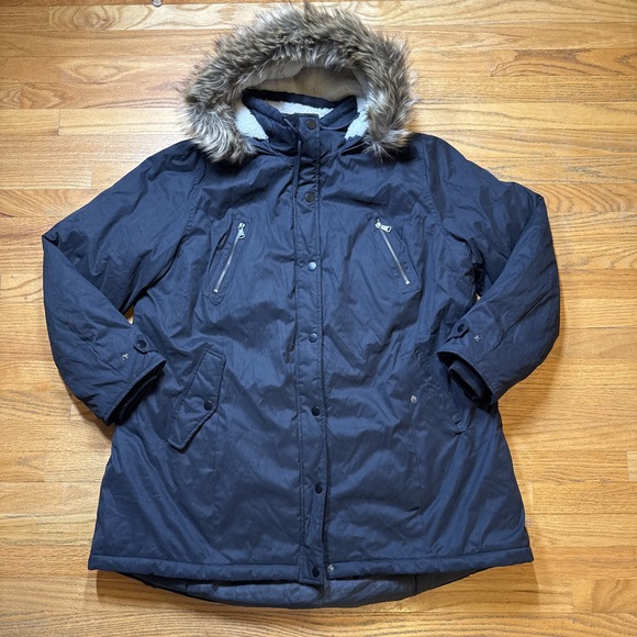 ELLOS Jacket Parka w/Faux‎ Fur Hood Sz 24 Black - Picture 1 of 8